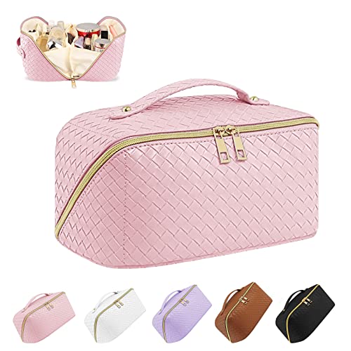 Large Capacity Travel Makeup Bag Cosmetic Bag Waterproof Portable Pu Leather Checkered Makeup Case Organizer Toiletry Bag Make Up Box For Skincare Cosmetics Toiletries With Handle And Divider #TOP2