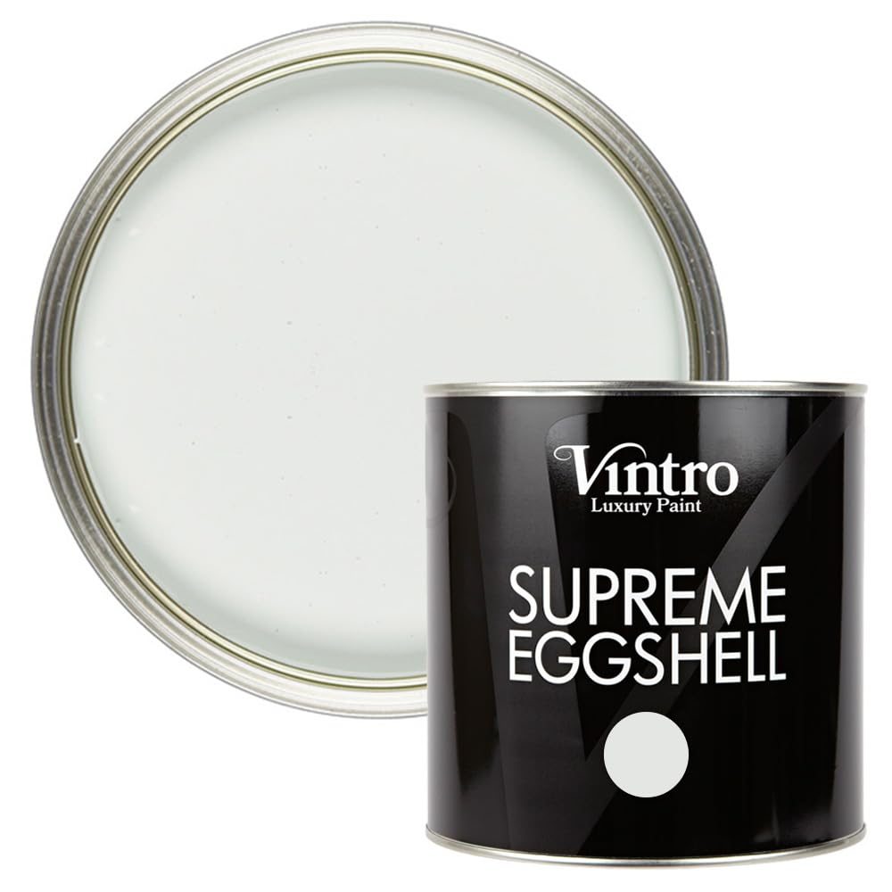 Vintro Paint | Eggshell Paint | for Walls | Wood | Trim | Satin Furniture Paint | Interior & Exterior Use. (White/Hint of Green - Honeydew, 2.5 Litres)