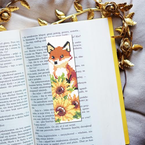 Image of FREEBLOSS 6 Set Cross Stitch Bookmark Kit Stamped Cross Stitch Kit for Beginners Embroidery Set with Instruction for Adult Dog, Squirrel, Giraffe, Deer, Fox, Cat, Flowers 8 inch*2.4 inch