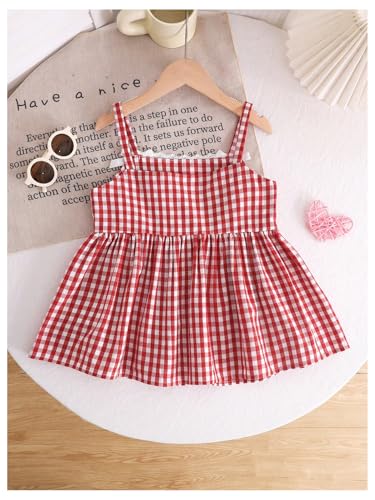 Girl's Preppy Checkered Camisole Tops Lace Bowknot Sleeveless Peplum Tank Top2