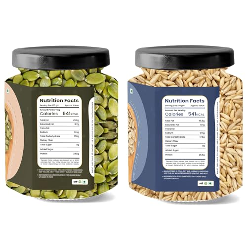 Image of LILA DRY FRUITS Roasted Pumpkin & Sunflower Seeds Combo Pack 300 Grams (150g x 2) | Crunchy Roasted Seeds Snack | Healthy Daily Namkeen for Men & Women | Tasty Protein Rich Snack Perfect for Gifting