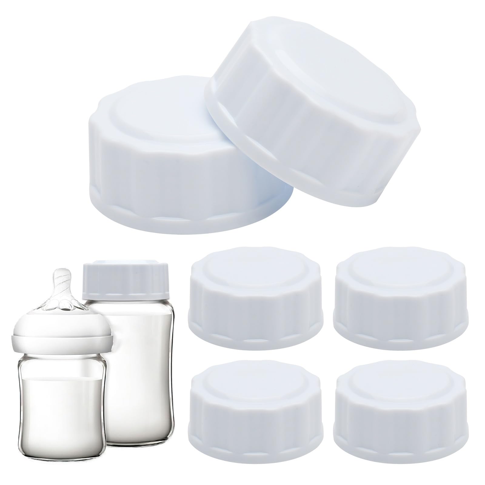 6 Chiusure per Biberon Avent, Tappo di Ricambio Compatibile con Bottiglie a Collo Largo, Materiale PP, Colore Bianco