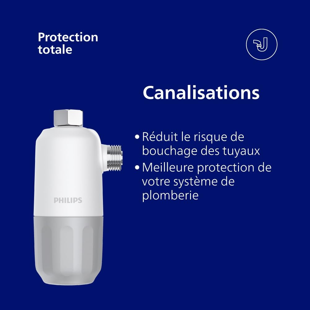 Inhibiteur de calcaire Philips Water, filtration en 3 étapes, capacité de filtration de 27 000 litres, protège votre lave-linge, votre lave-vaisselle et votre chauffe-eau