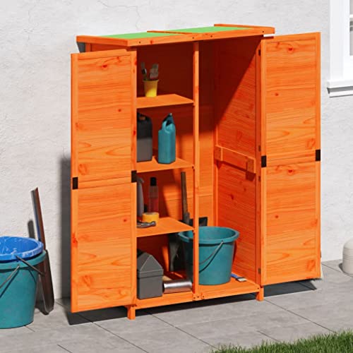 Gecheer Garden Shed Wooden Garden Tool Shed, Outdoor Garden Storage Shed, Gardening Tool Storage Garden Storage Furniture Brown 83x57x140 cm Solid Wood Pine Garden Shed