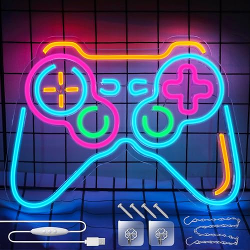 Eufrozy Neon Light Sign Gamer, Acrylic LED Gaming Neon Sign with 10-Level Dimming and Memory Function, USB Powered Neon Controller Light for Wall Decor, Boys Bedroom, Man Caves, Party, Birthday Gifts