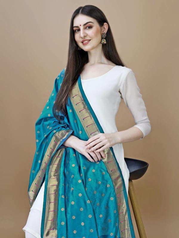 Image of DEVANGI Women's Woven Banarasi Silk Dupatta /Chunni For Women, Floral Print 1 Meter Wide and 2.3 Meter Length Printed Designer Dupatta /Chunni For Girls