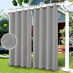 Tende da Sole per Esterno Tende Termiche Isolanti Tende Idrorepellenti con Anelli 1 Pannello, Tende per Interni per Portico, Pergolato, Cortile, Porta Scorrevole/Pergolato, ( grigio, 132 x 213 cm)
