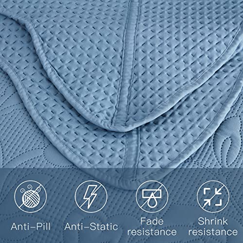 Image of CHIXIN Bedspread Coverlet Quilt Set Full Size - Lightweight Bedding Cover - Ultrasonic Quilting - 5 Piece Reversible Bedspread - Vintage Rose Pattern (Full, Ashley Blue)