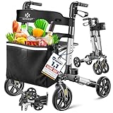 KESSER Leichtgewicht Rollator faltbar mit Sitz, Griff, Tasche, schmal für Senioren Wohnung, Klappbar, Höhenverstellbar, Reflektoren | All Gelände Reifen Indoor-& Outdoor, Gehhilfe, Laufhilfe, Schwarz