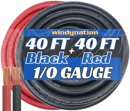 Image of WNI 1 /0 Gauge 40 Feet Black 40 Feet Red 1 /0 AWG Ultra Flexible Welding Battery Copper Cable Wire - Made in The USA - Car, Inverter, RV, Solar
