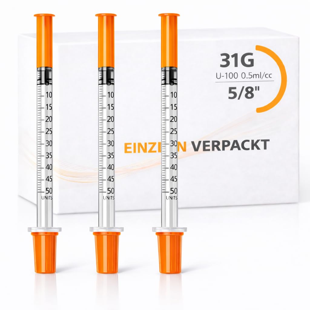 100 Stück 0,5 ml U100 Präzisions-Dosiertubes 31G x 5/16" (0,25 x 8 mm), einzeln verpackt für Labor und technische Anwendungen