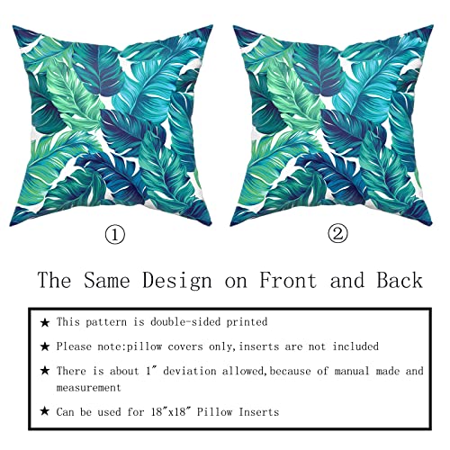 Tropical Leaves Pillow Covers 18X18 Inch Summer Decorative Green Palm Leaf Throw Pillow Covers Set Of 2 Soft Cotton Pillow Case Square Cushion Covers For Home Couch Sofa Patio Bedroom #TOP3