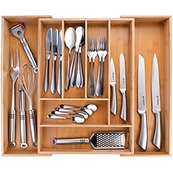 Cajones Cuberteros Alpina Cubertería extensible - 46 x 34-56,5 x 6 cm - 6 a 8 compartimentos - Material de bambú ecológico