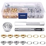 nuoshen Ösen Set 6mm, 100 sets Ösen Scheiben in 2 Farben mit 3tlg Werkzeug und Aufbewahrungsbox Ösenzange Set for Lederplanen und Andere Stoffe （Gold und Silber）