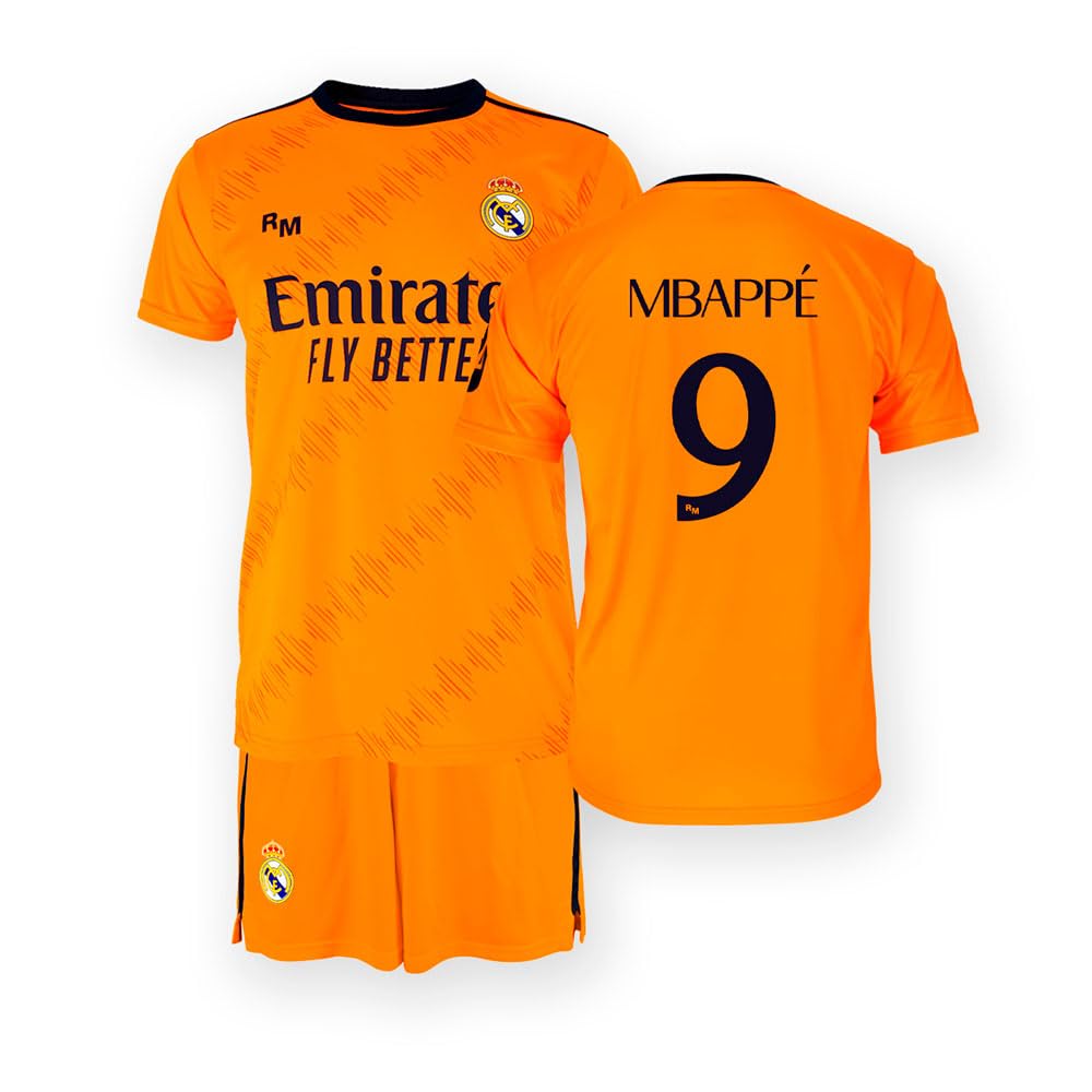 Real Madrid - 24/25 Season Away Shirt and Pants Set, MBAPPE, Children, Official Licensed Replica, orange, 4 Years