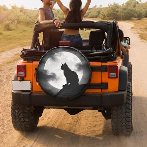 Image of Delerain Black Cat Spare Tire Covers for RV Trailer SUV Truck and Many Vehicle, Wheel Covers Sun Protector Waterproof, (14 Inch for Diameter 23 inch-27 inch)