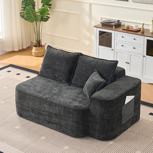 Yihomfy Canapé Cloud modulable en Chenille Noir, 150x95x65 cm, Siège Extra-Profond et Rembourrage...
