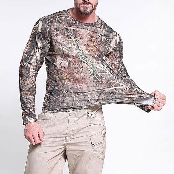 2PCS Men Hunting Camo Shirt Outdoor Long Sleeve UV Sun Protection Sun Shirts Loose Fit Quick Dry Running Workout Shirt (XL,06)