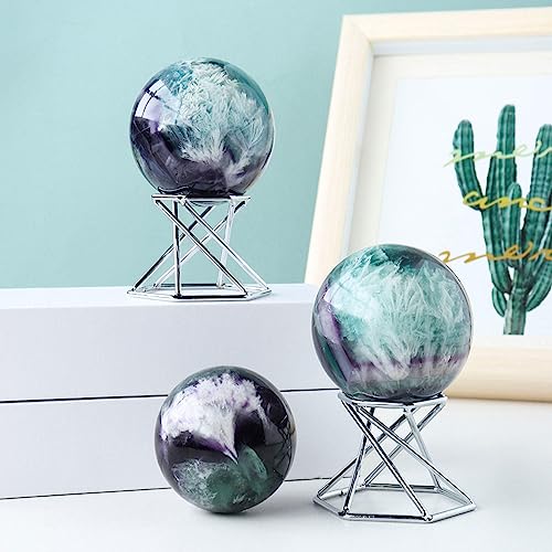 Esfera de fluorita arcoíris de 5 cm con soporte para decoración 3