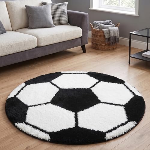 31.5 Inch Round Soccer Rug for Boys Room Decor Sports Carpet with Non-Slip TPR Backing Soft Washable Area Rug for Bedroom Living Room Playroom Man Cave Soccer Gifts for Sports Lovers Fans