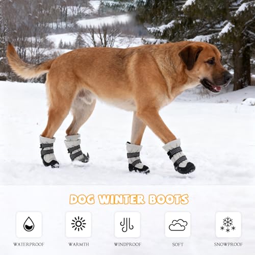 BWBIKE Anti-Rutsch Hundestiefel für Winter Regen & Schnee, Pfotenschutz für Outdoor-Abenteuer & Hartböden, rutschfeste Hundeschuhe mit Gummisohle