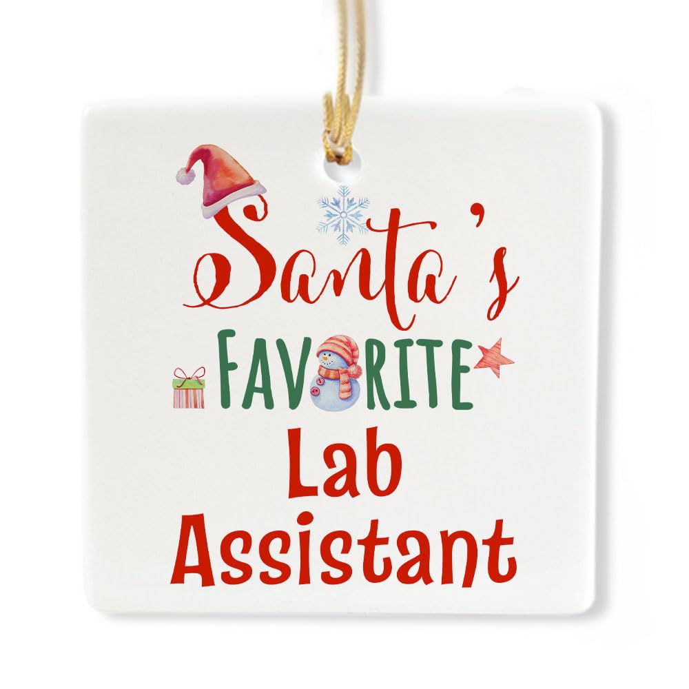 Santa's Favorite Lab Assistant Square Ornament, Gifts for Technician Laboratory Medical Tech Research Phlebotomist, New Year Graduation First Christmas Tree Xmas, Ceramic
