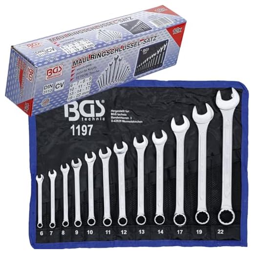 BGS 1197 | Maul-Ringschlüssel-Satz | 12-tlg. | SW 6 - 22 mm | inkl. Tetron-Rolltasche | Gabelringschlüssel