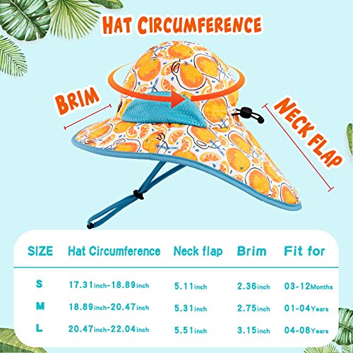 Baby Boy Sun Hat With Neck Flap Chin-Strap Toddler Girl Mesh Bucket Wide Brim Kids Adjustable Summer Beach Cap Upf 50+ (A-Pink Dinosaur, M(18.89"-20.47")) #TOP4