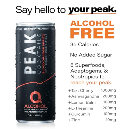 Image of Peak Cocktails Non Alcoholic Drinks, Calming Adaptogen, Variety 48 Pack | Calming, ashwagandha, tart cherry, L-theanine adaptogen blend; recovery, sleep & mood, non-alcoholic, zero proof, vegan