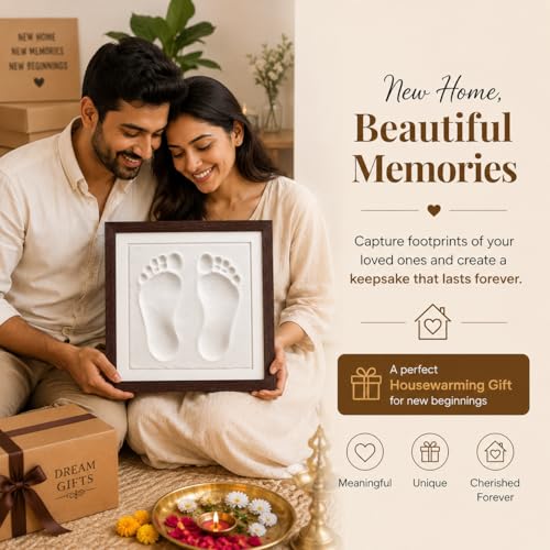 Image of Adult, Couple, Blessings Clay Handprint & Footprint Kit with XL Box Frame (37cm x 28cm x 2.5cm) & Impression Clay (750 GMS) (Brown Frame-White Clay)