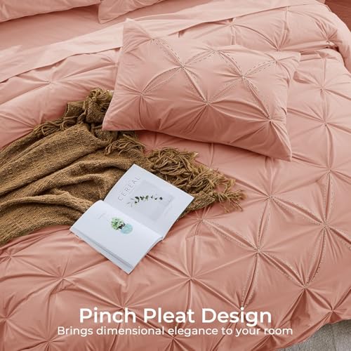 Image of Sasttie Full Size Comforter Set, 7-Piece Bed in a Bag Double, Pintuck Bedding Set for All Season, Includes Comforter, Flat Sheet, Fitted Sheet, Pillowcases and Pillowshams, Blush