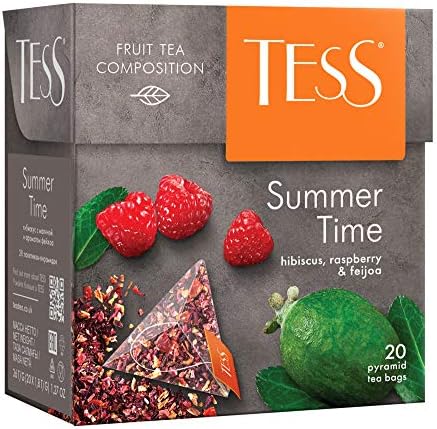 Tess Summer Time Fruit Tea Composition Hibiscus, Raspberry and Feijoa Leaf Tea in 20 Pyramid Sachets