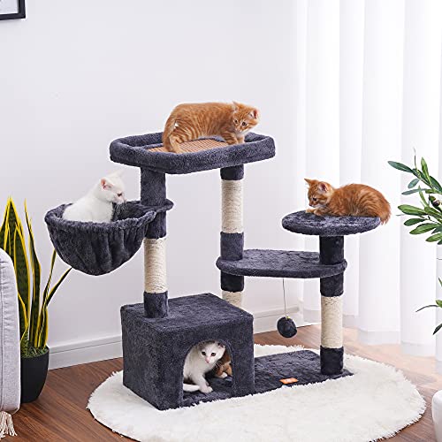 Heybly-Cat-Tree-Cat-Tower-Condo-with-Sisal-Covered-Scratching-Posts-and-Cooling-mat-for-Kitten-Smoky-Gray-HCT001SG
