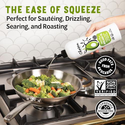 Image of Chosen Foods 100% Pure Avocado Oil Squeeze Bottle - 27 Fl Oz - For Drizzling, Sauteing, Roasting, Searing, & Baking - High Smoke Point Cooking Oil - Kosher, Keto Friendly - With Recipe eBook