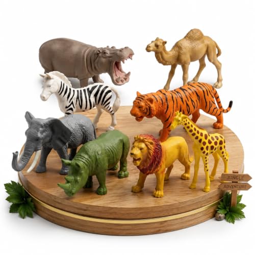 Image of ZESTHOME Big Size Jungle Animal Toy Set for Kids | Realistic Wild Animal Figures for Learning & Play | Non-Toxic PVC | Lion Tiger Elephant Giraffe Zebra Rhino Hippo Camel | 8 Pieces |10-13 cm