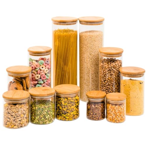 11 Porta Mantimentos Herméticos Vidro Bambu Silicone Premium (Madeira)