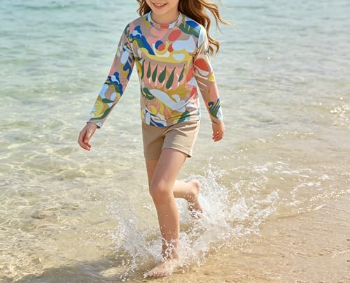 Image of Girls Rash Guard 2-Piece Swimsuit Set - Long Sleeve Swimwear with UPF 50+ Sun Protection 4-14 Years
