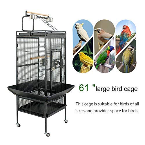 ZENY 61-inch Playtop Parrot Bird Cage, Wrought Iron Birdcage with Rolling Stand for Medium Pet Bird Like Cockatiels… - Image 4