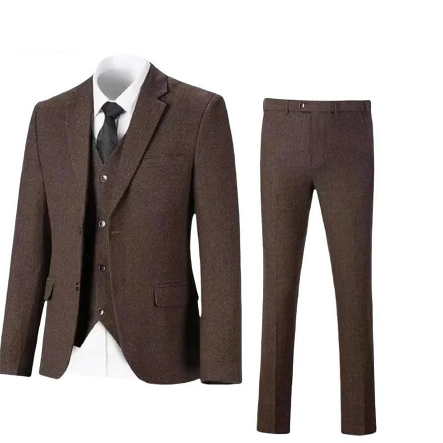 Men 3-Piece Herringbone Tweed Tuxedo Suit for Wedding Prom Theme Events Vintage2