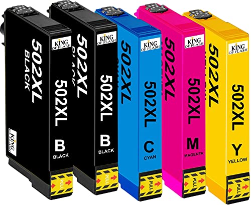 KING OF FLASH 502XL - Cartuchos de tinta de repuesto para Epson Expression Home XP5105, XP-5105, XP5100, XP-5100, Epson Workforce WF-2860DWF WF-2860 WF2860 WF-2865DWF WF-2865 (1 juego y 1 negro) Cover