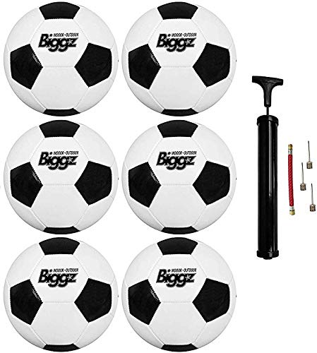 (Pack of 6 ) Biggz Premium Classic Soccer Balls with Hand Pump Size 4