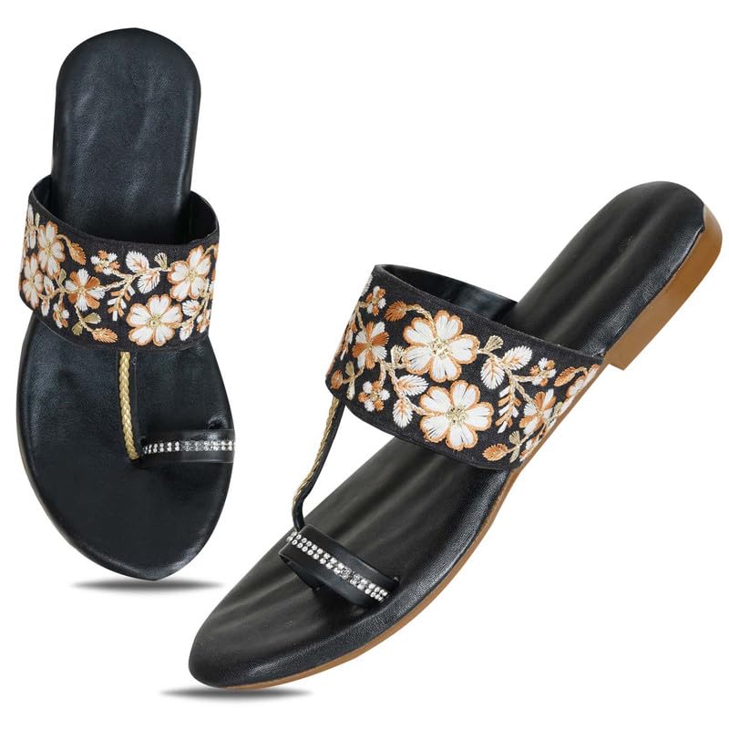 Image of DFR Flip Flops for Women Daily Use Comfortable Ethnic Embroidered Girls Slippers flipflops chappals