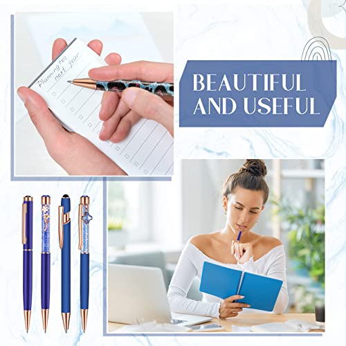 Image of Janmini Metal Ballpoint Pens with Cute Diamond Pattern Journaling Pen Black Ink Retractable Glitter Pens for Women School Wedding Office Home (9 Pack) (Dark Blue)