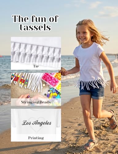 Image of Noomelfish Girls Short Sleeve Fringe T-Shirts Soft Jersey Cotton Tee Tops (3-12 Years)