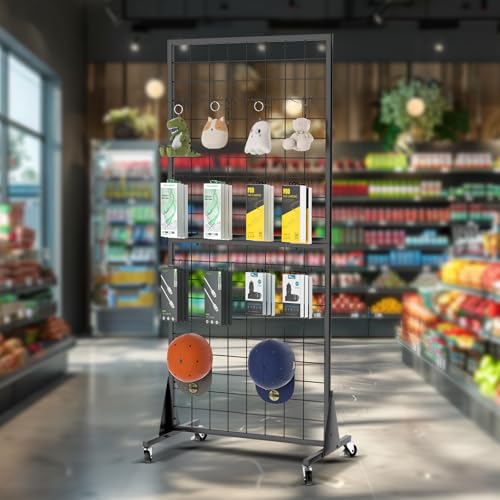 2-Pack 2'x5.5' Ft Gridwall Panel Display Stand Heavy Movable Floorstanding Grid Wall Panels Retail Display Rack Craft Show Wire Grid Wall with T-Base 2-Pack Black