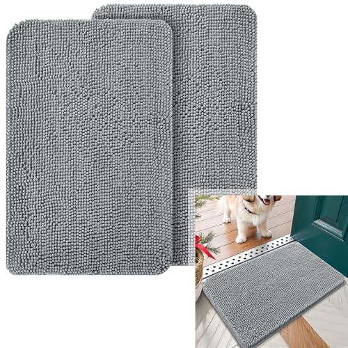 Image of OLANLY Dog Door Mat 3 Pieces, Doormat Size 30x20 2 Pieces, and 1 Piece 24x16 in Grey, 3 Item Bundle