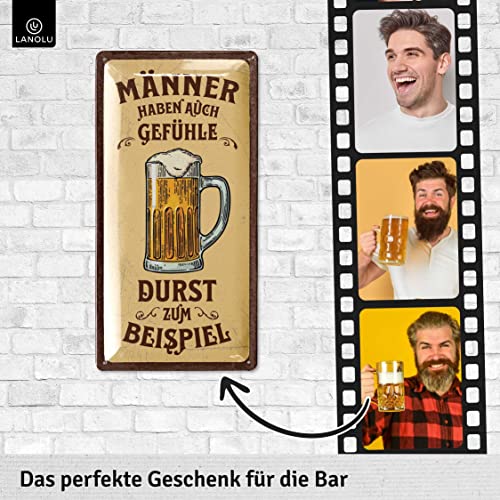 LANOLU Retro Tin Sign, 'Men have feelings, thirst for example' - Funny Beer Sign, Bar Decoration, 16 x 32 cm - Image 2