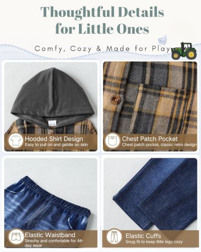 Image of Renotemy Toddler Baby Boy Clothes Hooded Sweatshirt Denim Outfits 12M-5T