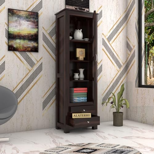 Image of Wood Book Shelf for Home Library | Wooden Book Shelf with Glass Door | Kitchen Cabinet Storage, Crockery Unit, Almirah, Bookshelves, Bookcases, Walnut