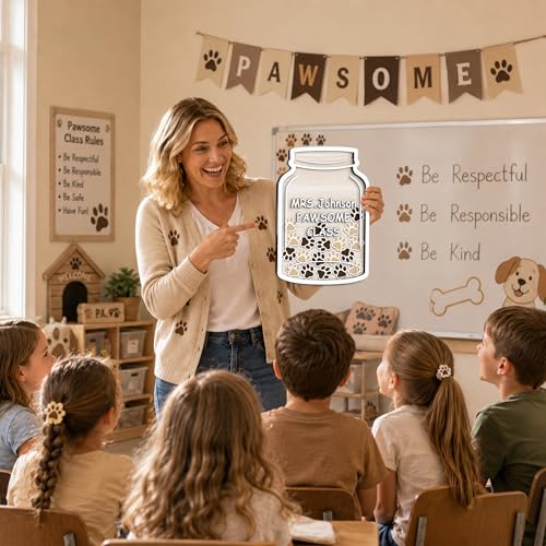 Image of Personalized Wooden Reward Jar Potty Traning for Kids, Paw Print Reward Jar System with Acrylic Tokens, Good Behavior Responsibility Jars for Boys & Girls, Ideal for Classroom System Decor